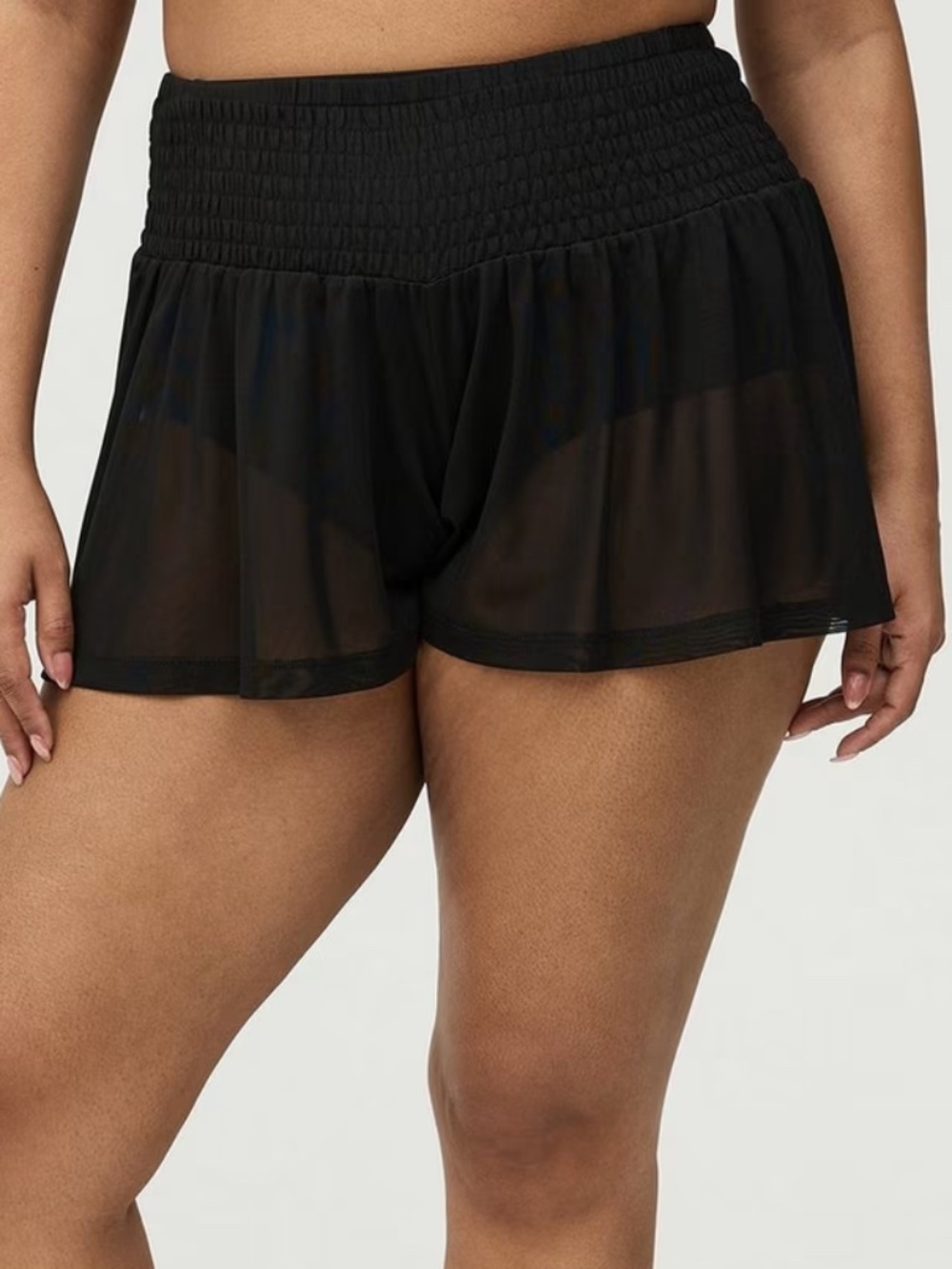 Torrid Shorts 5X Swim Cover Up Sheer Black Mesh Smocked Waist Pul On Plus Size